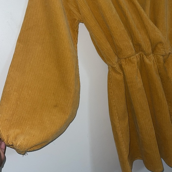 ASOS DESIGN cord wrap smock mini dress in marigold - Picture 3 of 15